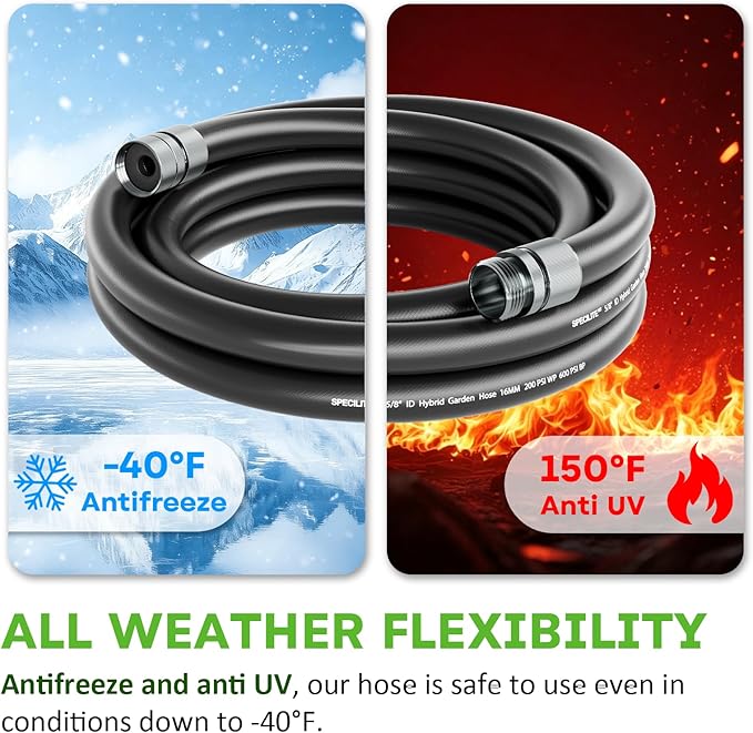 SPECILITE Garden Hose 20 ft x 5/8 in, Custom-Length Water Pipe, Heavy Duty & Flexible Hybrid Rubber Hoses, No Kink, with 3/4'' Male to Female Fittings, Burst 600 PSI, for Yard, Car Wash, Farm, Reels