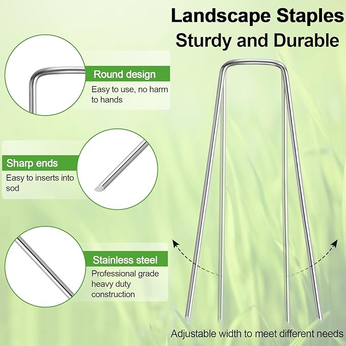 Oligei 100 Pack Garden Stakes, U-Shaped Tent Stakes, Galvanized Landscape Staples, Ground Stakes, for Landscaping Securing Weed Barrier Fabric, Irrigation Tubing, Holding Fence, Tarpaulin