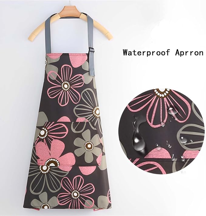 Floral Aprons with Pocket Blooming Women Waterproof Apron Adjustable Neck Long Ties Women Men Cook Baking Garden