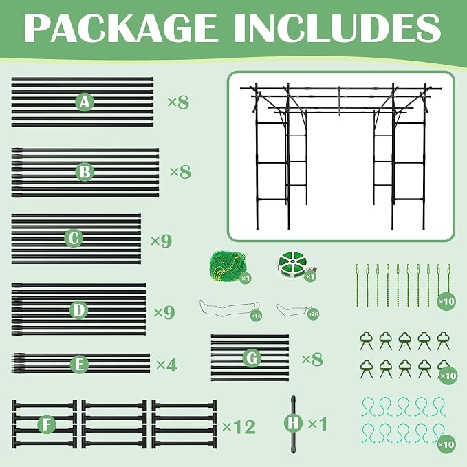 Garden Arch Trellis, 87in H x 118in L Large Garden Arch Arbor Trellis for Climbing Plants Outdoor Plant Support for Cucumber Grape Vine,Tall Metal Gardens Archway for Lawn Party Ceremony