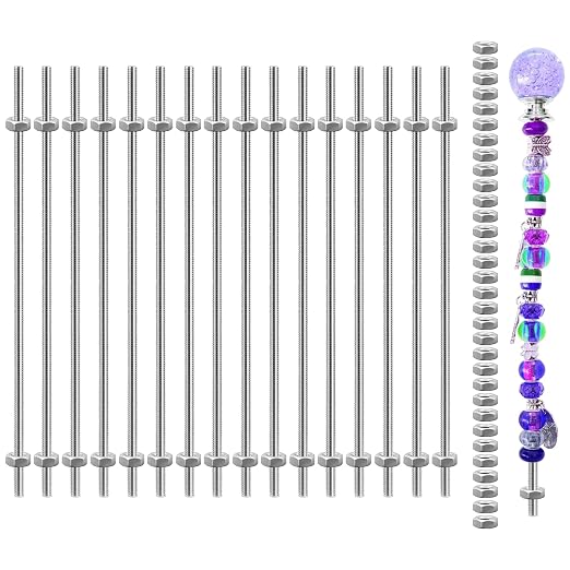 48 Pack 8/32 Inch Stainless Steel M4 Threaded Rod with Hex Nuts Include 16 Pcs M4 Threads Studs Rods and 32 Pcs Fully Threaded Hex Nuts for Hangers and Beaded Garden Stake(8 Inch)