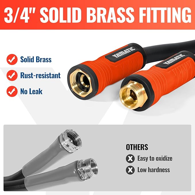 YAMATIC Garden Hose 40ft x 5/8", Ultra Durable Water Hose with Swivel Handle, Kink Resistant, Soild Brass 3/4" Connection Fittings, Leak Proof for Gardening, Agriculture, Car Wash, Lawn, Black