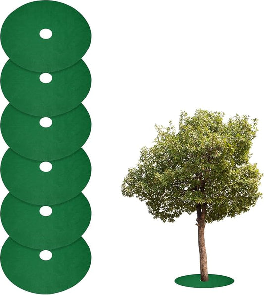 HARFINGTON 6pcs Tree Mulch Ring 16.5 Inch Non-Woven Round Tree Protector Weed Barrier Mat Plant Cover Rings for Weed Grass Control Root Protection, Green