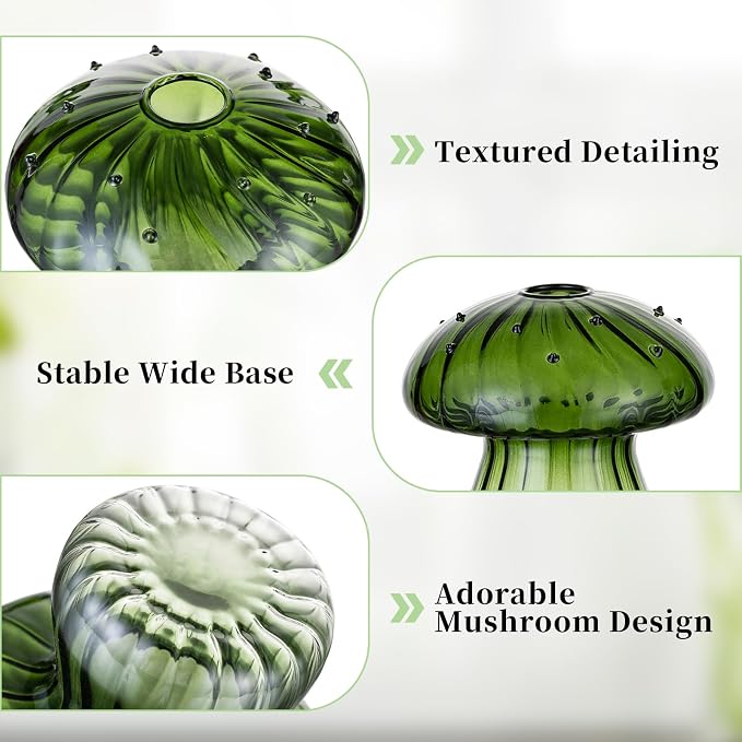 Glasseam Mushroom Plant Propagation Stations: Green Glass Terrarium Jar Set of 10 Cute Planters for Indoor Plants Mini Propagate Station Unique Christmas Birthday Gifts for Women Home Office Decor