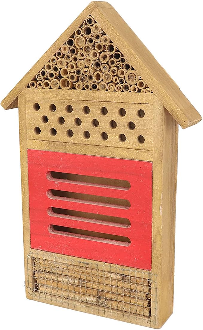 AUNMAS Wooden Bee House, Attracts Pollinators with Tubular Tunnels, Durable Platane Wood Garden Decor, 19.5x3.8x29.8cm Humidity for Bees
