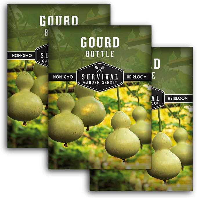 Bottle Gourd Seeds for Planting - Heirloom Calabash Birdhouse Gourds for Gardening, Crafts, Trellises & Edible Young Harvests - Survival Garden Seeds (3 Packs)
