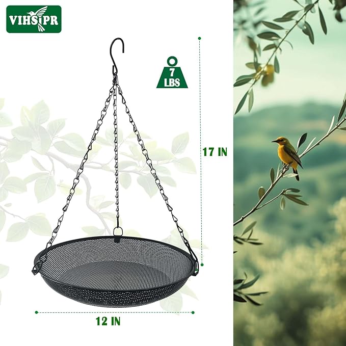 Hanging Platform Bird Feeder, 12 in, Black | Metal Mesh Seed Tray, For Wild Birds, Outdoor Use