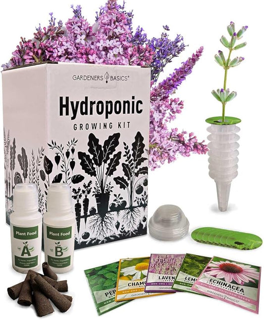 Herb Growing Kit Indoor for Hydroponics and Aquaponics- Includes Medicinal Lavender, Chamomile, Lemon Balm, Peppermint and Echinacea Heirloom Garden Seeds, Grow Seedpods Domes