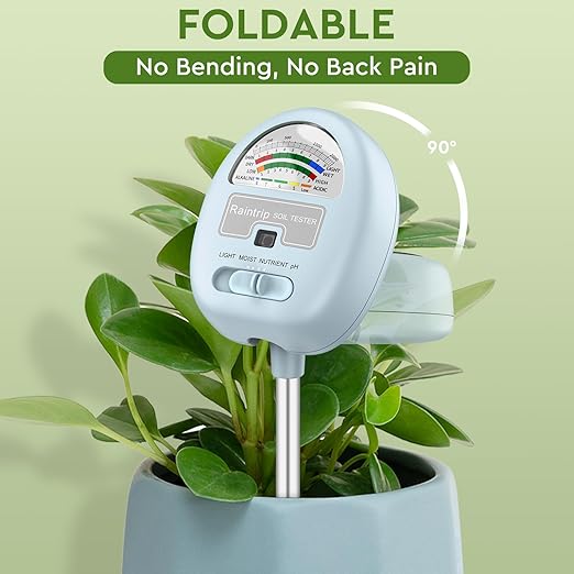 4-in-1 Soil Moisture Meter, Moisture Meter for Plants, Soil Ph Meter, Tester for Moist, Light, Nutrients, pH, Great for Garden, Lawn, Farm, Indoor & Outdoor Use，No Battery Required, Blue