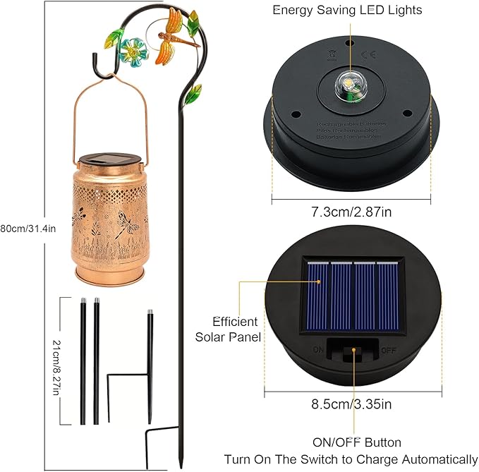 2 Pack Solar Lanterns Outdoor Waterproof Dragonfly Garden Decor, Birthday Gifts for Women Mom Grandma, Hanging Solar Lights Metal LED Decoration with Shepherd Hook Outside for Yard Patio Lawn Porch