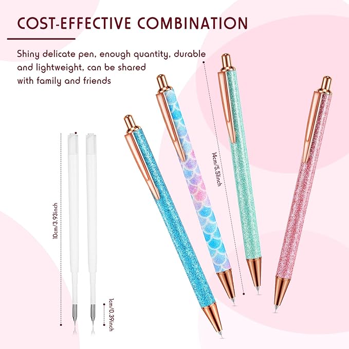 Epakh Writing Instrument Stainless Steel Weeding Pen, 4 Piece, Retractable, Air Release, Bubble Removal, DIY Craft Project, Bright Color