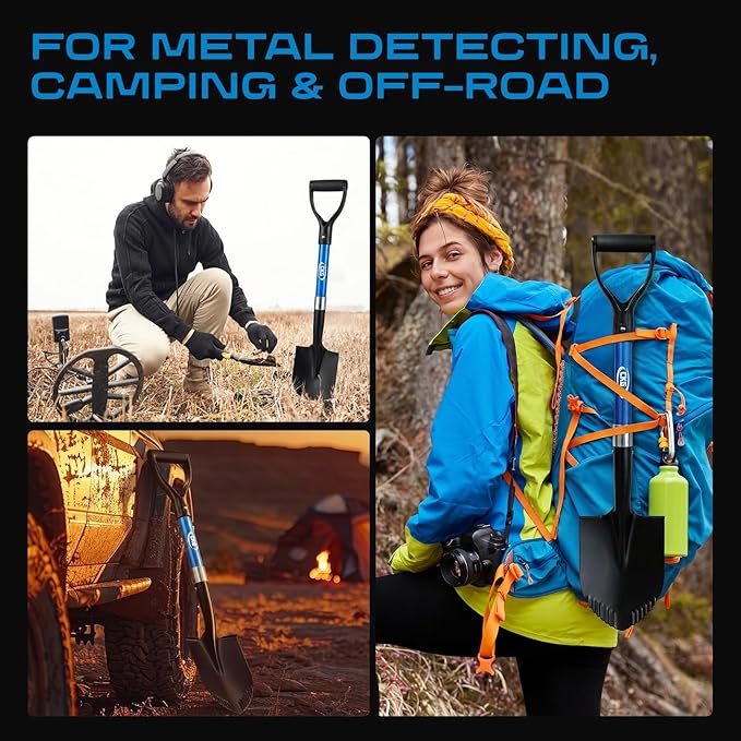 CKG Small Shovel Carbon 28 Inches Lightweight Camping Portable Shovel Ideal for Digging, Small Garden Shovel with D Handle Round Point Blade Camp Shovel, Blue