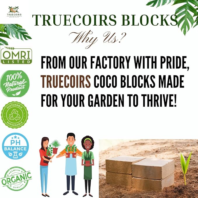 10 LB Premium Organic Coco Coir Compressed Natural Brick with Low EC and PH Balance - High Expansion for Indoor and Outdoor Potting Soil, Renewable Coco Soil for Gardening