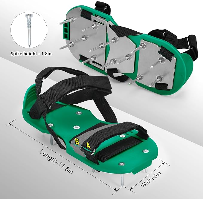 MOFEEZ Lawn Aerator Shoes for Grass - Pre-Assembled Grass Aerator Shoes for Lawn - Soil Yard Aerator Tool for Aerating Patio Garden, Green, Medium