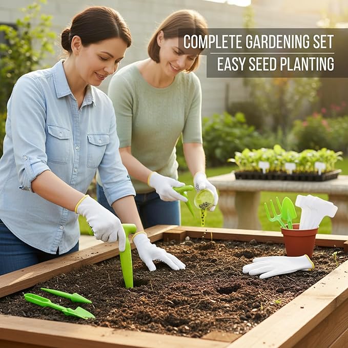 Seed Planter Tool, 17-Piece Gardening Kit with Seed Planter, Dibber, and Plant Labels, Ideal for Indoor and Outdoor Planting, Made of Durable Plastic Materials