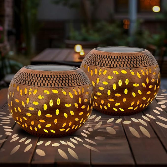 2 Pack Solar Table Lanterns Outdoor Waterproof LED Lights Bronze, Solar Powered Decorative Lantern for Indoor Desk Bedroom Patio Garden Pathway Yard