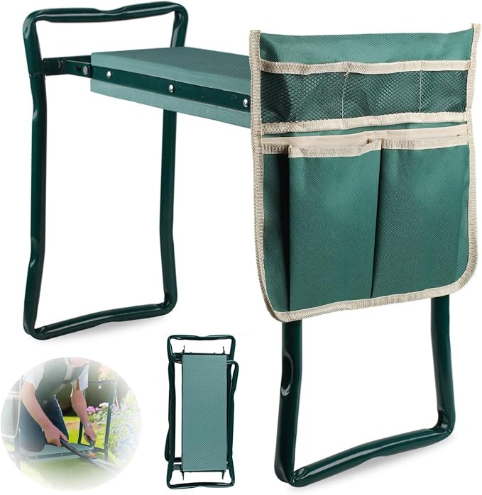 Garden Kneeler and Seat,Heavy Duty Portable Garden Stool with Tool Pouches,Foldable Thick Gardening Bench with EVA Foam Kneeling Pad,Gardening Gifts for Seniors,Gardener,Parents