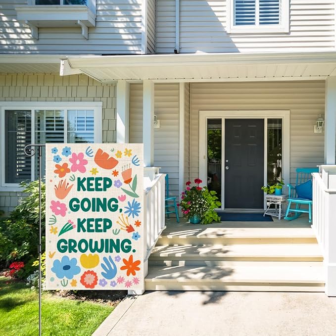 Perfectinsoy Keep Going Keep Growing Garden Flag for Outdoor, Positive Flowers Yard Banner, Community Welcome House Yard Home Holiday Farmhouse Patio Porch Lawn Decor, Floral Garden Flag Gifts
