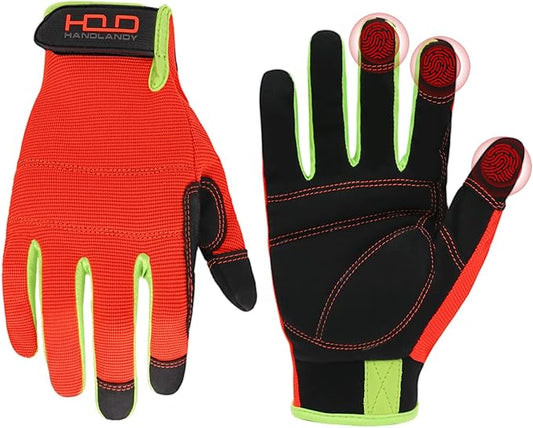 HANDLANDY Work Gloves for Men & Women, Utility Mechanic Working Gloves Touch Screen, Flexible Gardening Gloves for Yard