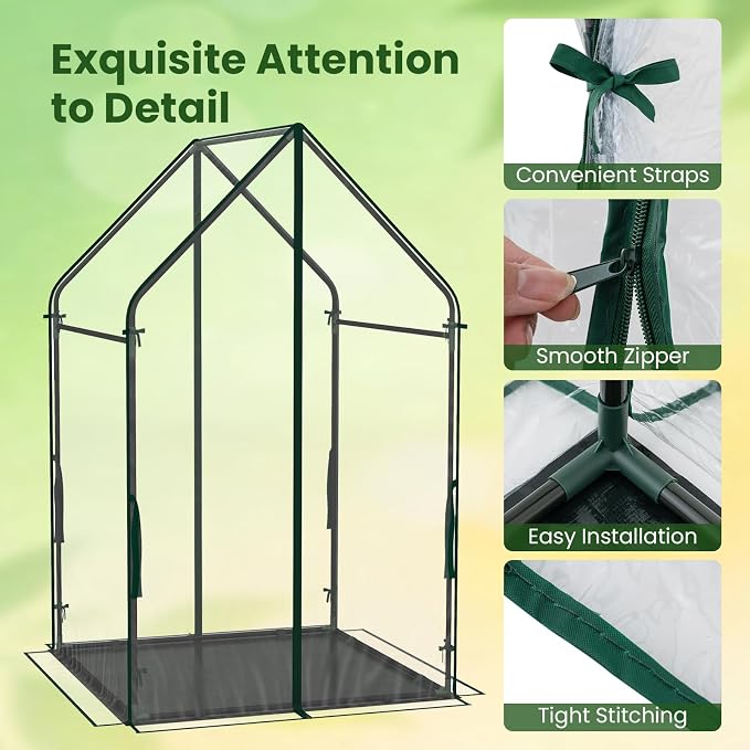 Giantex Mini Greenhouse, Outdoor Portable Green House with Sturdy Metal Frame, Ground Stakes & Wind Ropes, Clear Tent Small Greenhouse for Indoor Outdoor Plants (36"x36"x60")