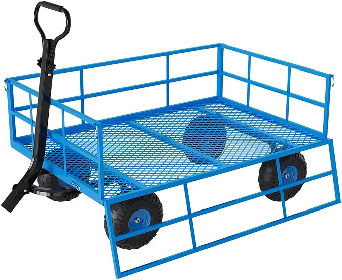 Garvee Steel Garden Cart, 1200 LBS Capacity Utility Outdoor Wagon, Heavy Duty Mesh Garden Wagon with Removable Sides, 2-in-1 Handle, 13" Tires for Yard, Lawn, Garden
