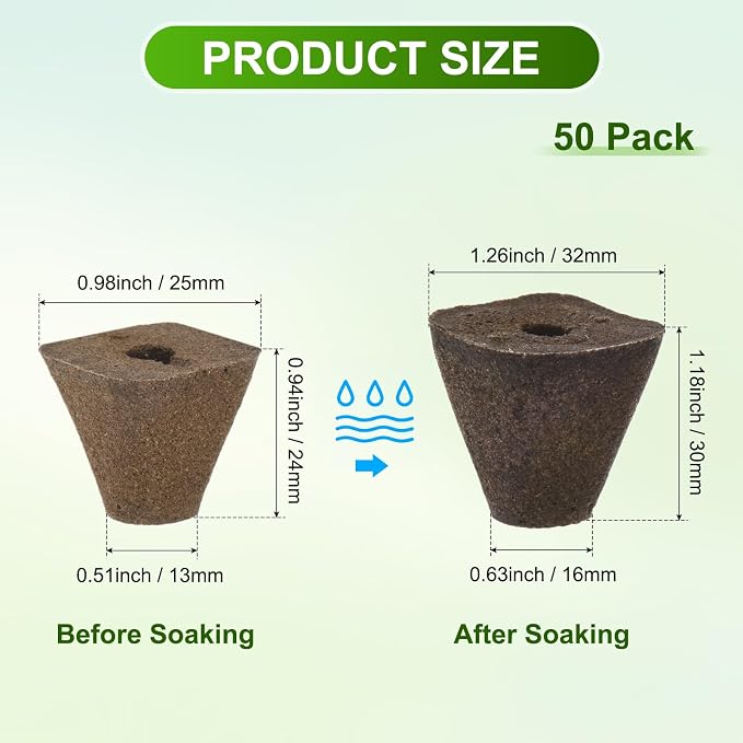 M METERXITY 50-Pack Grow Sponges, 1.3x0.6x1.2 Inch Replacement Root Growth Sponges Seed Pods for Plant Rooting/Seed Germination/Hydroponic Gardens System Supplies, Starter Plug for Seeds