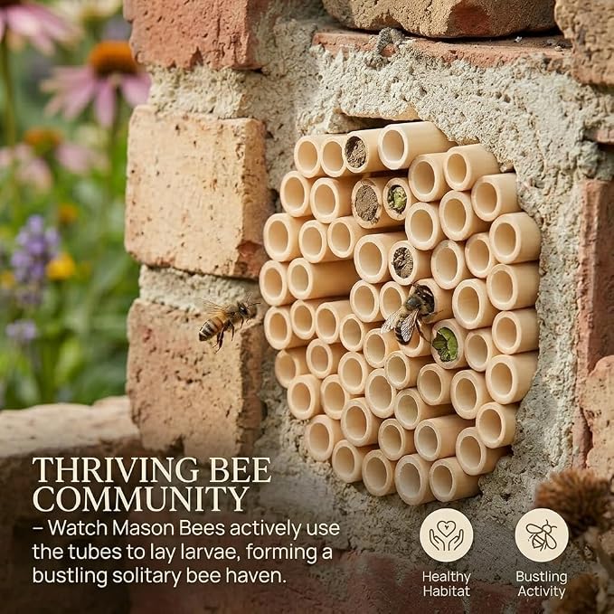 100PCS Mason Bee Tubes, Phragmite Reed Bee Tubes, Honeycomb Reed Tubes Bees House Nest for The Garden Pollinator House Gardening Gifts