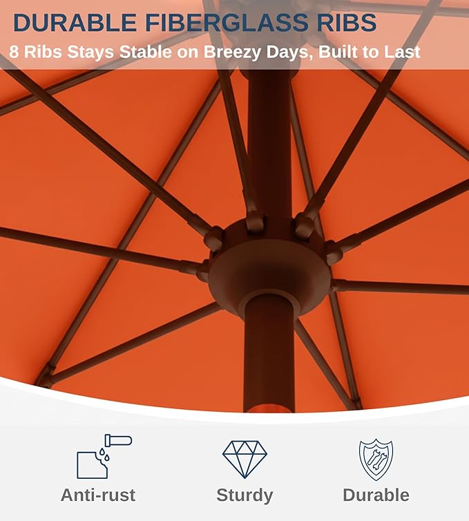 9FT Auto-Tilt Patio Umbrella|Outdoor Market Table Umbrella with 8 Fiberglass Ribs for Pool,Deck&Backyard