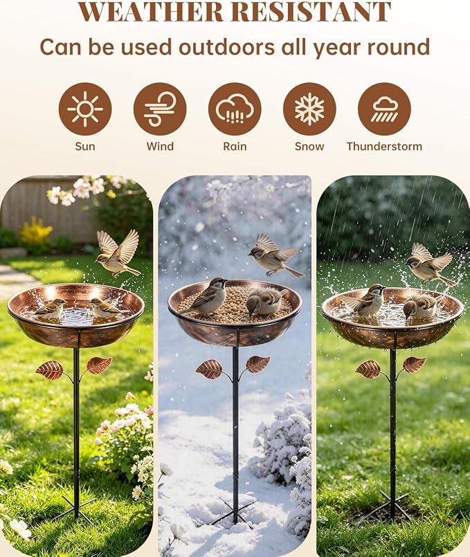 Breeze Touch Metal Bird Bath for Outside, 40.2" Garden Bird Bath, Free Standing Bird Feeder with 5 Prongs Base Stake, Vintage Freestanding Birdbaths & Birdfeeder for Yard Lawn Decor(Bronze)