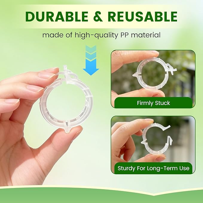Plant Support Clips, 2026 New Garden Secured Plastic Plant Clips for Climbing Plants, Plastic Trellis Clips Tomato Grape Vine Vegetables Plant Fixing (100, Green)