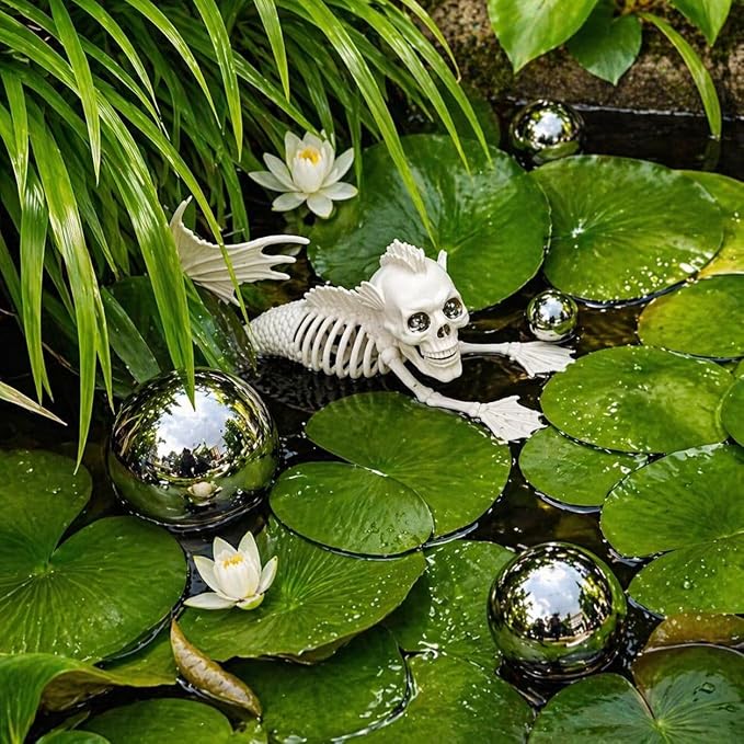 Nerien Gazing Ball, Stainless Steel Garden Mirror Globe, Polished Ornament Sphere, Hollow Floating Reflective Hemisphere, for Home Outdoor Pond Housewarming Swimming Pool Decoration, Silver, 5Pcs Mix