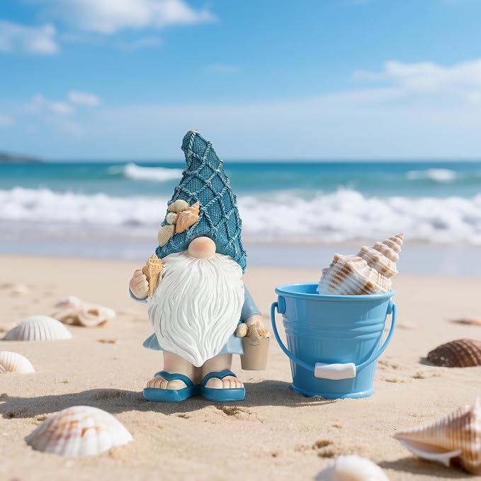 Etlemonde Beach Gnomes Statues,Ocean Gnomes,Nautical Themes Decoration,Beach, Gnome Carrying a Bucket