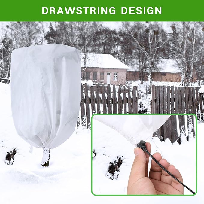 Garutom 2-Pack Plant Covers Freeze Protection 42" x 45" 2.2 oz, Frost Cloth Plants Jacket Drawstring Tree Cover for Outdoor Plants, Shrub Potted Plants Winter