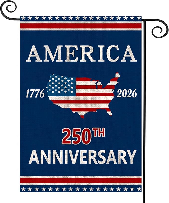 250 Anniversary Usa Garden Flags for Outside, 250 Anniversary USA Flag with Map Design, 1776-2026 Patriotic 4th of July Decorations Yard Sign Double-Sided Waterproof Flag 12x18 Inch 250 Year American Flag