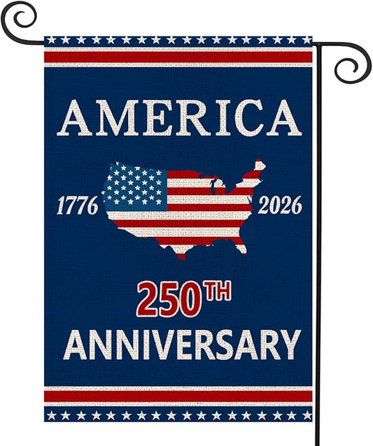 250 Anniversary Usa Garden Flags for Outside, 250 Anniversary USA Flag with Map Design, 1776-2026 Patriotic 4th of July Decorations Yard Sign Double-Sided Waterproof Flag 12x18 Inch 250 Year American Flag