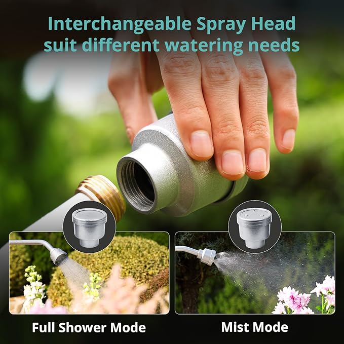 QUOBAS 24" Watering Wand with Interchangeable Spray Head, Garden Hose Sprayer Nozzle with Shower & Mist Modes, Thumb Control Long Reach Hose Nozzle for Plants & Lawn