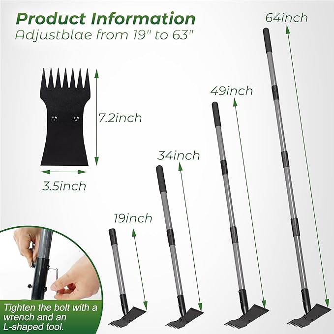Walensee Weed Puller Tool with 64" Long Handle,2 in 1 Portable Manual Weeder Remover Tool with Weed Rake, Garden Hoe for Weeding, Heavy Duty Uprooting Weed Puller for Yard, Lawn, Garden and Patio