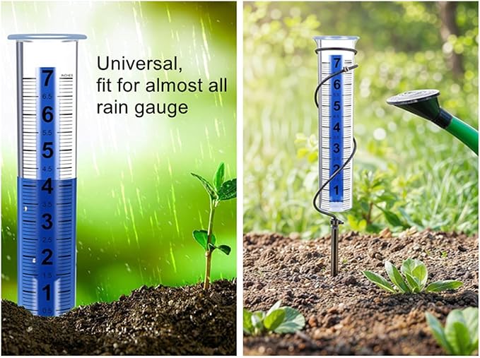 2pcs 7in Large Rain Gauge Outdoor Replacement Tube Cylinder Clear Plastic | Freeze Proof crack Weather Resistant, Big Numbers in tenths Accurate Easy to Read, Safe for Child pet Yard Garden, sturdy