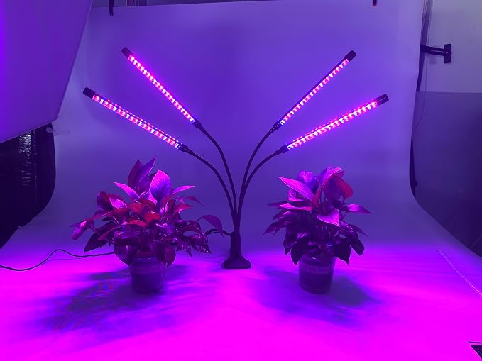 Full Spectrum 4 Heads LED Plant Grow Light with Flexible Gooseneck, 3/9/12H 3 Modes 10 Dimmable Levels, 80 LEDs Clip On Grow Light for Indoor Plants, Seed Starting, Flowers & Vegetables