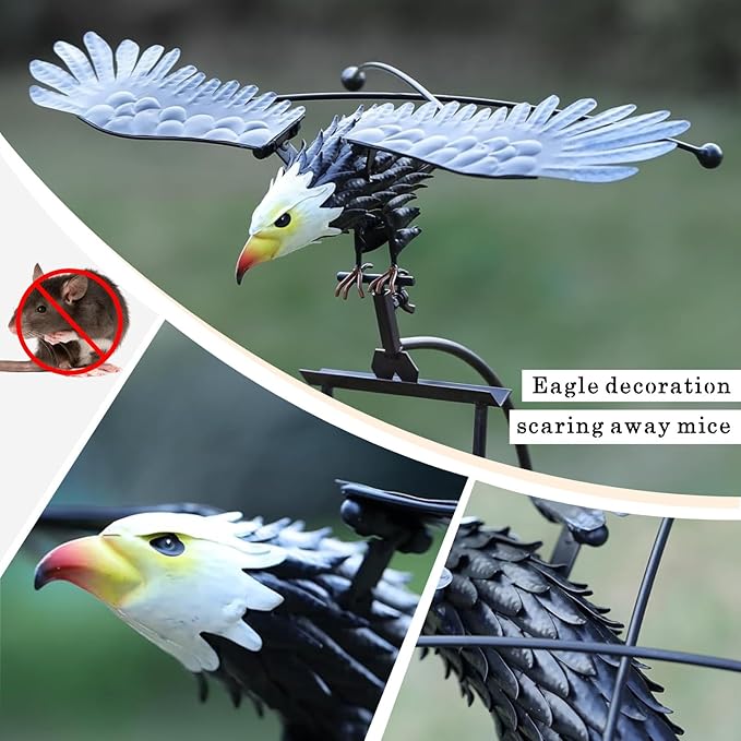 Metal Owl Garden Stake Decor, Iron Kinetic Owl Sculpture, Outdoor Decorative Garden Stakes - Eagle