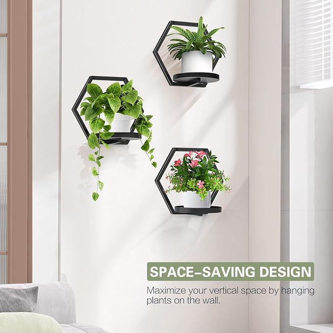 3 Packs Wall Planters for Indoor Plants, 7.9inch Metal Wall Plant Holder Hanger Wall Decor, Wall-Mounted Hanging Planters Window Plant Shelves Outdoor (Classic Black)