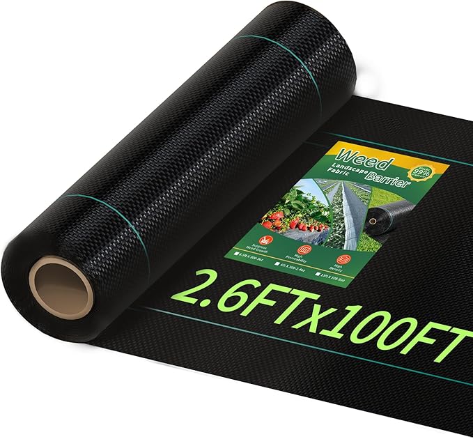 Pterying 2.6ftx100ft Weed Barrier Landscape Fabric Heavy Duty, Premium Garden Geotextile Fabric Weed Blocker for Driveway Mats Erosion Control, Weed Control Garden Cloth Ground Cover