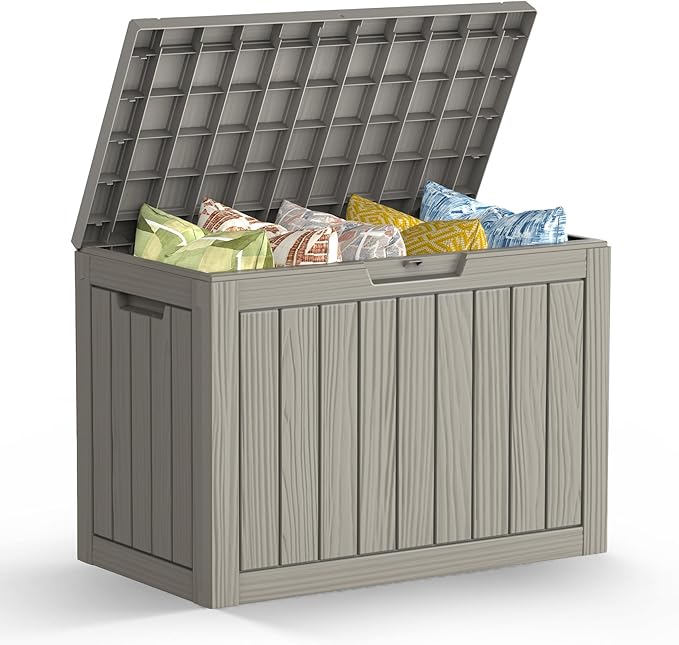 Mars Villa 45 Gallon Deck Box, Waterproof Weatherproof and UV Resistant Resin Deck Storage Box, Ideal for Indoor, Outdoor, Patio Furniture Pillows, Pool Supplies, Gardening Tools, Grey
