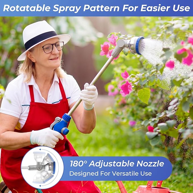 Hushee 2 Pcs 16'' Watering Wand with 9 Adjustable Spray Patterns Heavy Duty Hose Nozzle 180° Rotating Head Front Trigger Metal Nozzle Sprayer for Garden Hanging Baskets Shrubs Lawn Car Washing