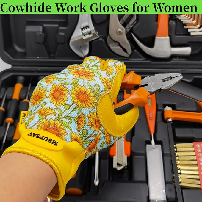 Gardening Gloves,Women Yard Work Garden Glove,Gifts | Thorn Proof,Puncture Resistant,Touchscreen,Gift,Leather,Spandex