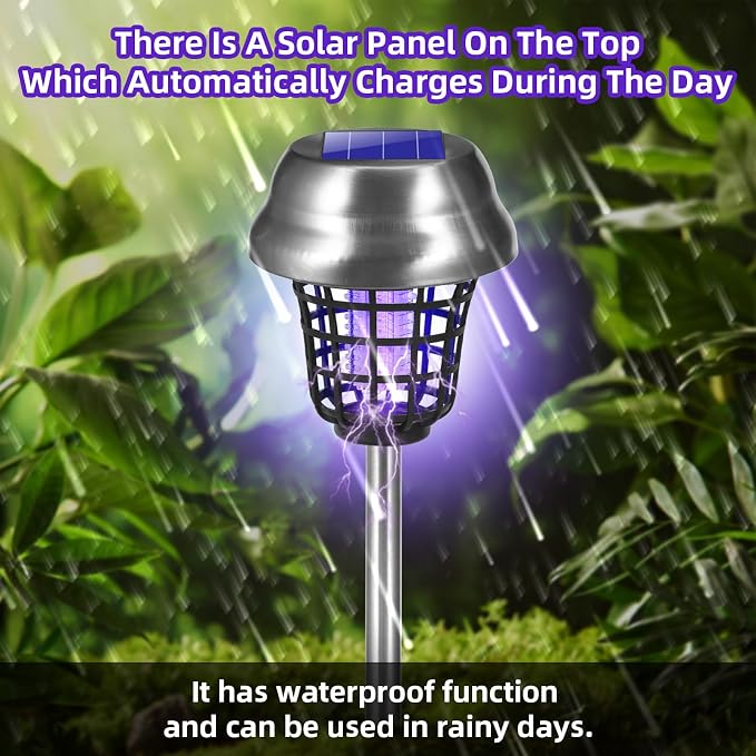 2026 Solar Bug Zapper Outdoor Waterproof Mosquito Repellent Outdoor Patio Mosquito Trap & Killer for Backyard, Farm, Garden, Solar Powered Fly Zapper for Small Flying Insect, Gnats, Flies, Moths(4)