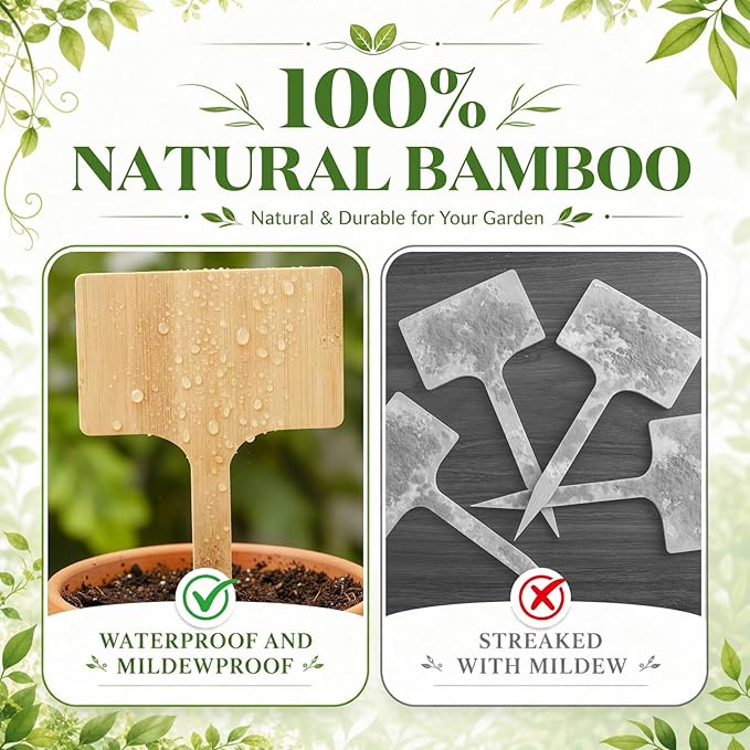 Hicarer 15 Pcs 11.74" x 6" Extra Large Bamboo Garden Markers, Natural Wood T-Type Large Tall Plant Labels for Herbs, Flowers & Vegetables – Easy to Read Full-Size Tags for Garden Outdoor