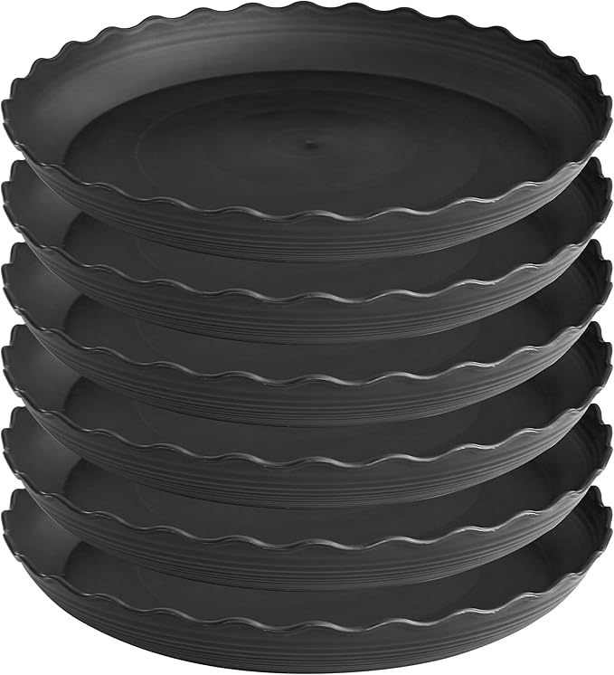 6 Pack of 12 inch Plant Saucer Plant Tray, Plastic Plant Saucer, Heavy Duty Plant Tray for Pots, Plant Saucers for Indoors Planter, Garden Water Plate Bowls (Black)