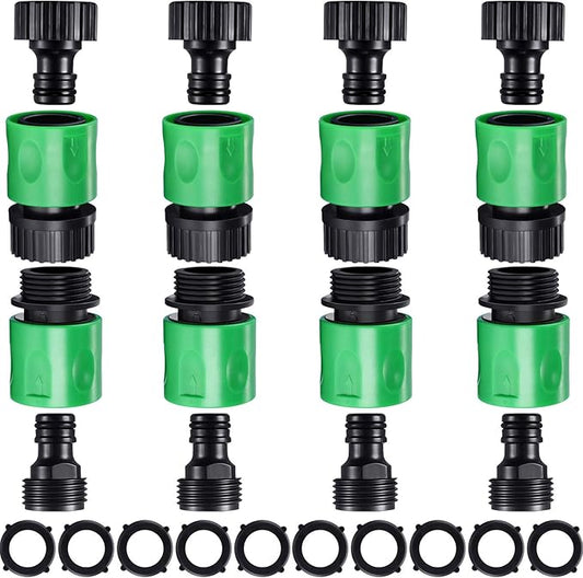 Hotop 16 Pieces Garden Hose Quick Connector 3/4 Inch Plastic Water Hose Fittings Male and Female Connectors End Adapters with 10 Pieces Rubber Gasket
