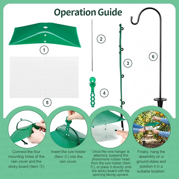 5 Pcs Reusable Leafminer Trap with Pheromone Lures, Bucket Style Insect Trap with 36.2'' Ground Stake, Outdoor Monitoring Tools for Citrus Trees Garden Orchard (2 Lures Included)